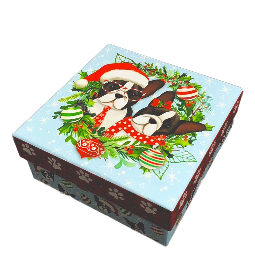 Molly & Rex French Bulldog Christmas Wreath Treat / Gift Box, Small (19967)